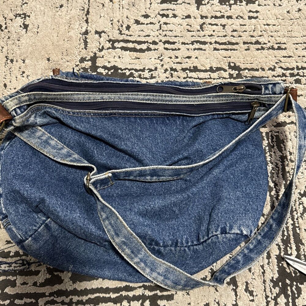 Denim Jean Shoulder Hobo Bag Purse Jean Pockets Leather Y2K Vintage Retro Hippie - Picture 7 of 16